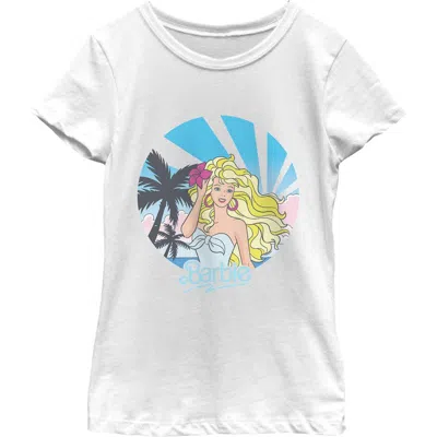 Barbie Kids'  Girls' Retro Tropical Portrait Graphic Short Sleeve T-shirt In White