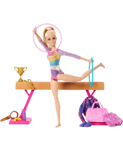 Barbie Kids' Gymnastics Play Set With Blonde Fashion Doll, Balance Beam, 10 Plus Accessories And Flip Feature In Multi