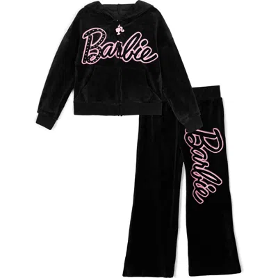 Barbie Kids'  Loungewear Velour Hoodie And Pants Set In Black