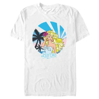 Barbie Retro Tropical Portrait Short Sleeve Graphic T-shirt In White