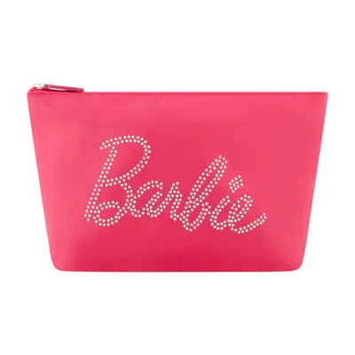 Barbie Rhinestone Logo Cosmetic Bag In Red