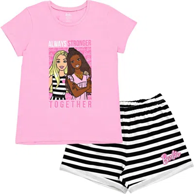 Barbie Kids'  T-shirt & French Terry Shorts Set In Pink