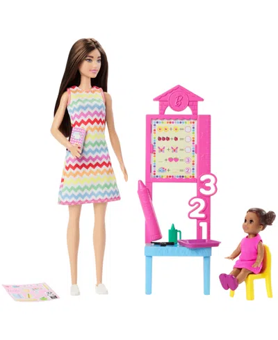 BARBIE TEACHER DOLL WITH BRUNETTE FASHION DOLL, 1 TODDLER DOLL, & TEACHING ACCESSORIES