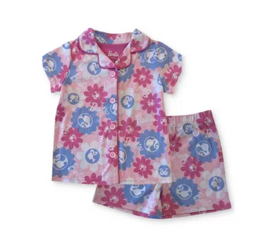 Barbie Babies' Toddler Girls Button-down Shorts Pajama Set In Pink,blue