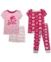Barbie Toddler Girls Cotton Pajamas, 4 Piece Set In Pink Print