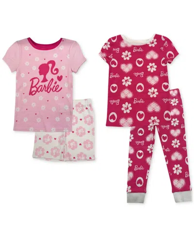 Barbie Babies' Toddler Girls Cotton Pajamas, 4 Piece Set In Pink Print