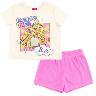 Barbie Kids'  T-shirt & Mesh Shorts Set In Pink