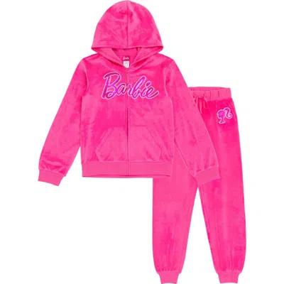 Barbie Velour Hoodie & Pants Set In Pink