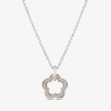 Barbie Womens 1/6 Ct. T.w. Natural White Diamond 10k Rose Gold Sterling Silver Flower 16 Inch Pendant Neckl In Transparent