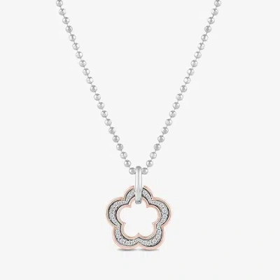 Barbie Womens 1/6 Ct. T.w. Natural White Diamond 10k Rose Gold Sterling Silver Flower 16 Inch Pendant Neckl In Transparent