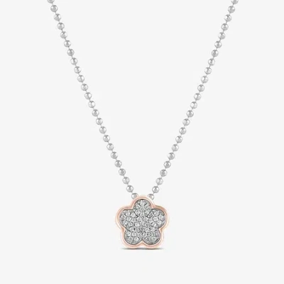 Barbie Womens 1/6 Ct. T.w. Natural White Diamond 10k Rose Gold Sterling Silver Flower 16 Inch Pendant Neckl In Transparent