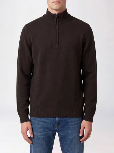 Barbour 100% Wool Half-zip High Neck Jumper With Applied Patches In Brown