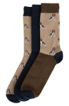 Barbour 3-pack Beagle Dog Socks In Washed Stone