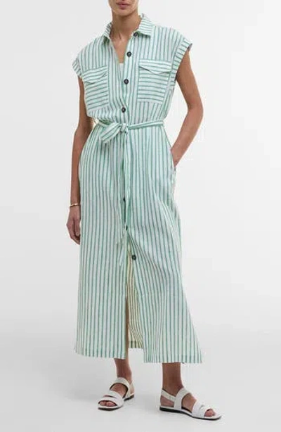 Barbour Abby Stripe Belted Cotton & Linen Shirtdress In Green