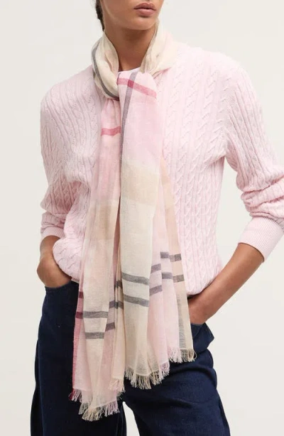 Barbour Abigail Tartan Cotton & Linen Fringe Scarf In Pink