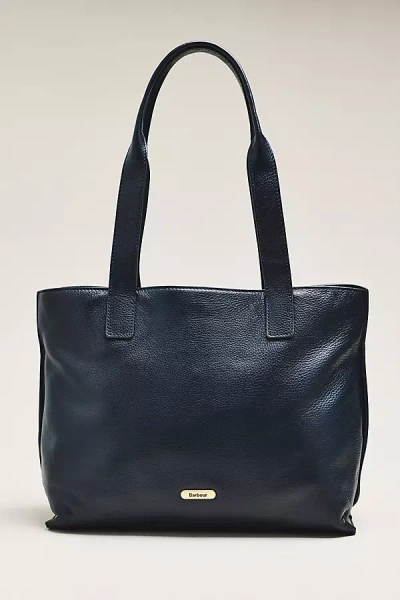 Barbour Alder Large Leather Tote Bag In Blue