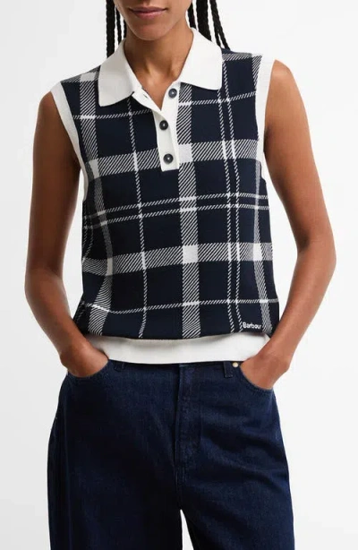 Barbour Allerdale Plaid Sleeveless Polo Sweater In Blue
