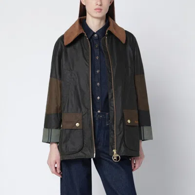 BARBOUR BARBOUR ALLERSTON WAXED JACKET IN OLIVE GREEN COLOR BLOCK