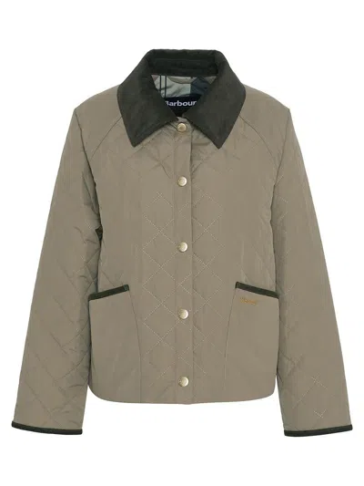 Barbour Anise Corduroy-trimmed Cropped Quilted Shell Jacket In Green