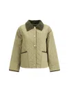 Barbour Anise Corduroy-trimmed Cropped Quilted Shell Jacket In Dusky Green/ancient
