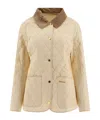 Barbour Quilted Jacket With Contrast Collar And Front Pockets In Nude