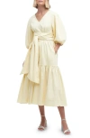 Barbour Annie Puff Sleeve Linen & Cotton Midi Dress In Lemon Souffle