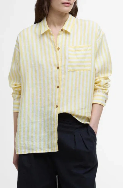 Barbour Annie Stripe Linen Button-up Shirt In Sunray Yellow Stripe