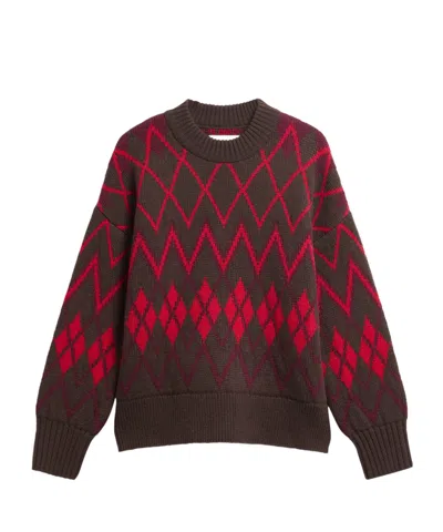 Barbour Argyle Pattern Crew Neck Knit Sweater In Brown