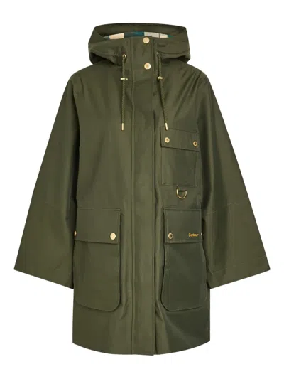 Barbour Arla Waterproof Hooded Cotton-blend Jacket In Green