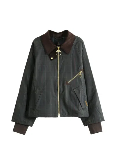 Barbour Arlene Check-pattern Waxed Jacket In Green