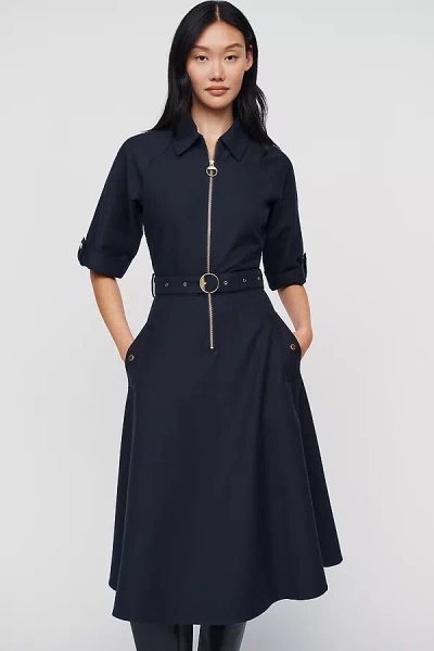 Barbour Arlene Leather Trim Zip Front Midi Dress In Blue