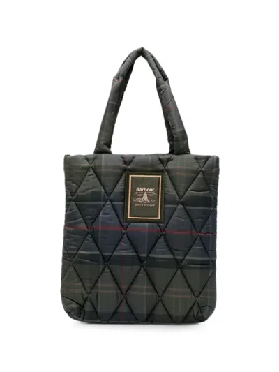 Barbour Arlene Tartan Quilted Tote Bag In Green