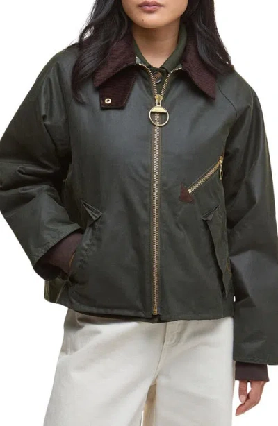 Barbour Arlene Water Repellent Waxed Cotton Jacket In Green