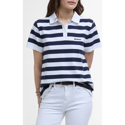 Barbour Ashbourne Stripe Stretch Cotton Polo Shirt In White