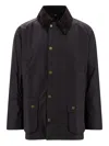 Barbour Ashby Corduroy Collar Water Resistant Waxed Cotton Jacket In Black