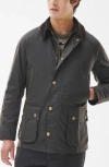 Barbour Ashby Corduroy Collar Water Resistant Waxed Cotton Jacket In Olive