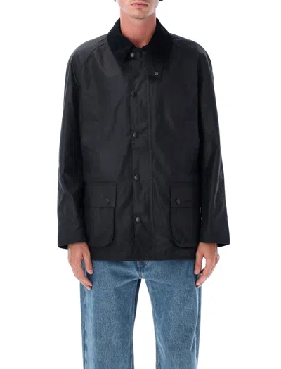 Barbour Badale Waxed-cotton Corduroy-collar Jacket In Green