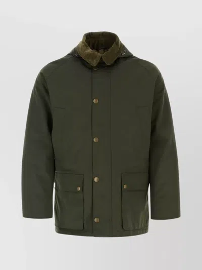 Barbour Ashby Jacket With Corduroy Collar And Flap Pockets In Green