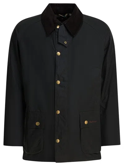 Barbour Waxed Jacket Featuring Corduroy Collar In Black
