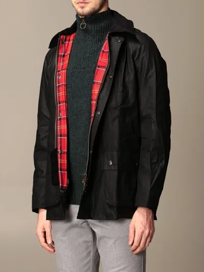 Pre-owned Barbour Ashby Wax Cotton Jacket British Large $425 Black W/ Classic Tartan
