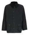 Barbour Ashby Corduroy Collar Water Resistant Waxed Cotton Jacket In Black