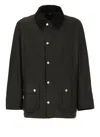 Barbour Ashby Corduroy Collar Water Resistant Waxed Cotton Jacket In Black