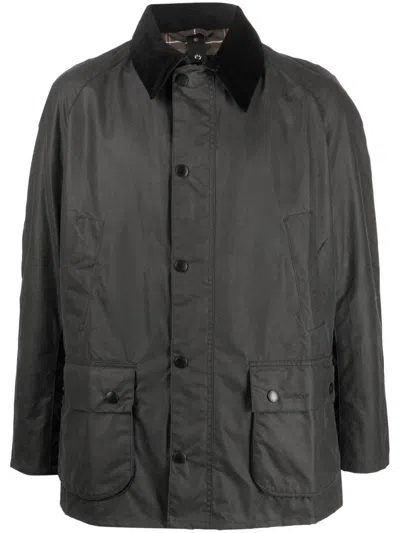 Barbour Ashby Corduroy-trimmed Waxed Cotton Jacket In Black