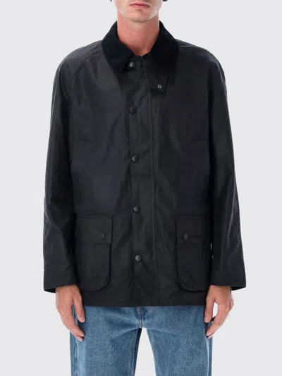 Barbour Ashby Waxed Cotton Jacket With A Corduroy Collar And Pockets In Black