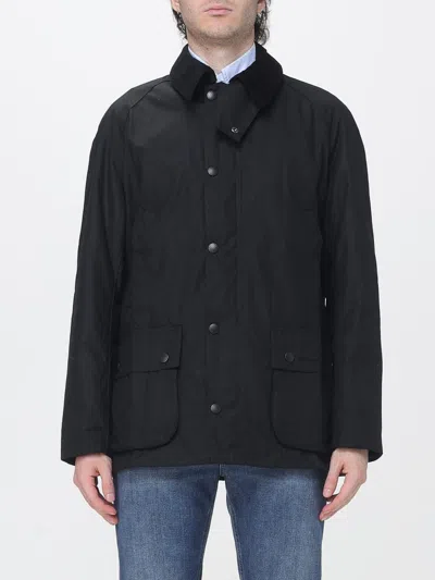 Barbour Ashby Waxed Cotton Jacket With A Corduroy Collar And Pockets In Black