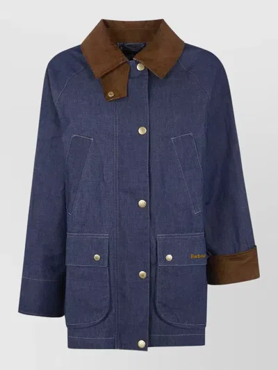 Barbour Asker Casual Jacket Contrast Collar Pockets In Blue