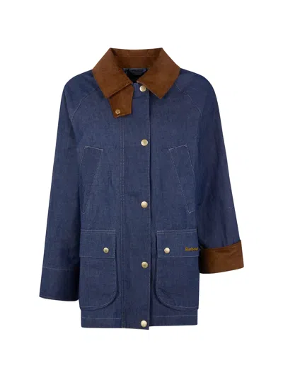 Barbour Asker Casual Jacket Contrast Collar Pockets In Blue