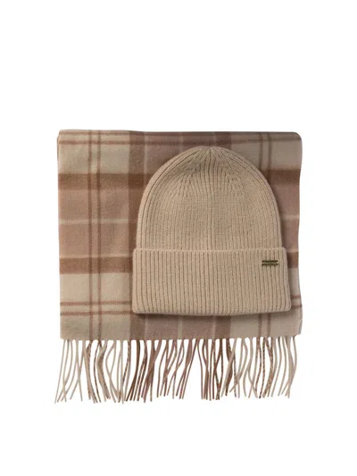 Barbour "aubrey" Scarf And Beanie Gift Set