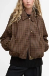 Barbour Audrey Check Showerproof Hooded Bomber Jacket In Brown