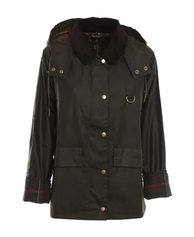 Barbour Avon Wax-cotton Hooded Jacket In Black